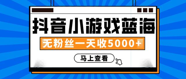 赚钱计划：抖音小游戏蓝海项目，无粉丝一天收入5000+-苏柒资源库