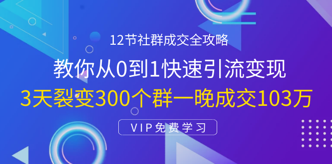 12节社群成交全攻略：从0到1快速引流变现，3天裂变300个群一晚成交103万-苏柒资源库