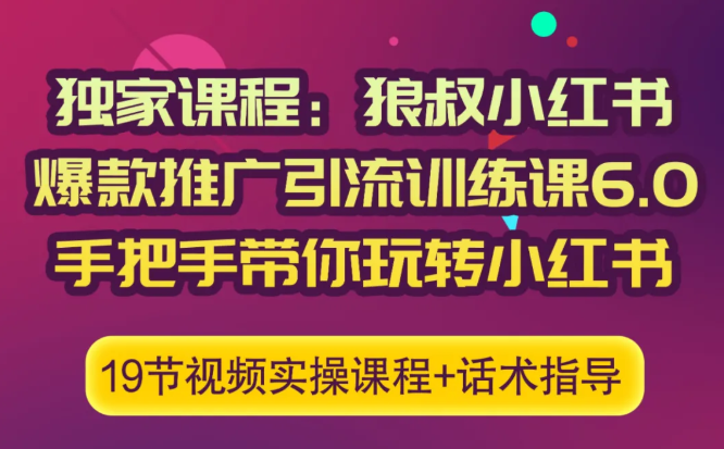 狼叔小红书爆款推广引流训练课6.0，手把手带你玩转小红书-苏柒资源库