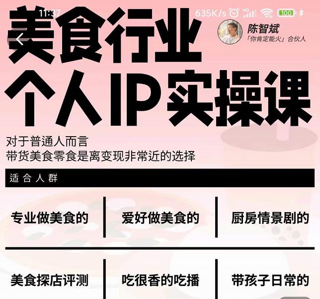 美食行业个人IP实操课，对于普通人而言，带货美食零食是离变现非常近的选择-苏柒资源库