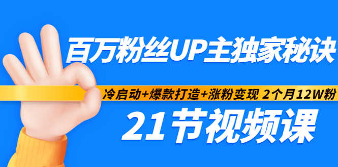 百万粉丝UP主独家秘诀：冷启动+爆款打造+涨粉变现2个月12W粉（21节视频课)-苏柒资源库