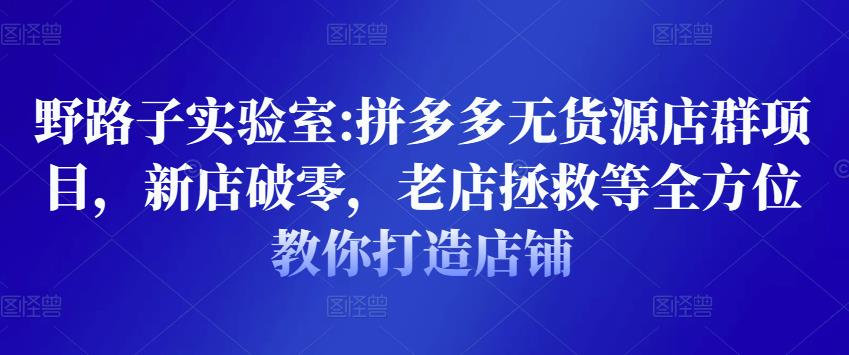 野路子实验室:拼多多无货源店群项目，新店破零，老店拯救等全方位教你打造店铺-苏柒资源库