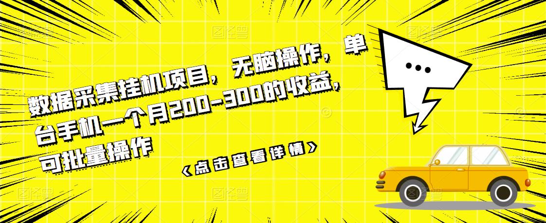 数据采集挂机项目，无脑操作，单台手机一个月200-300的收益，可批量操作-苏柒资源库