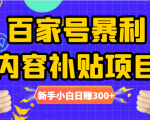 百家号暴利内容补贴项目，图文10元一条，视频30一条，新手小白日赚300+-苏柒资源库