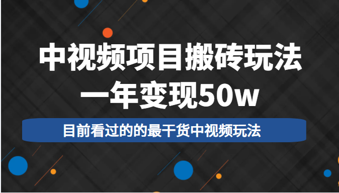 中视频项目搬砖玩法，一年变现50w，目前看过的的最干货中视频玩法-苏柒资源库