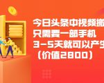 今日头条中视频搬运项目，只需要一部手机3-5天就可以产生利润（价值2800元）-苏柒资源库