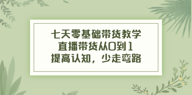 七天零基础带货教学，直播带货从0到1，提高认知，少走弯路-苏柒资源库