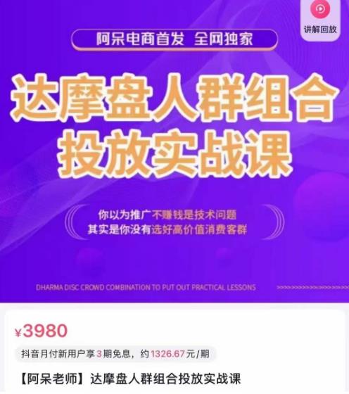阿呆电商·达摩盘人群组合投放实战课，你以为推广不赚钱是技术问题，其实是你没有选好高价值消费客群-苏柒资源库