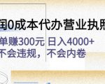 高利润0成本代办营业执照项目：一单赚300元日入4000+不会违规，不会内卷-苏柒资源库