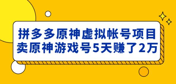 外面卖2980的拼多多原神虚拟帐号项目：卖原神游戏号5天赚了2万-苏柒资源库