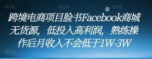 跨境电商项目脸书Facebook商城无货源,低投入高利润,熟练操作后月收入不会低于1W-3W-苏柒资源库