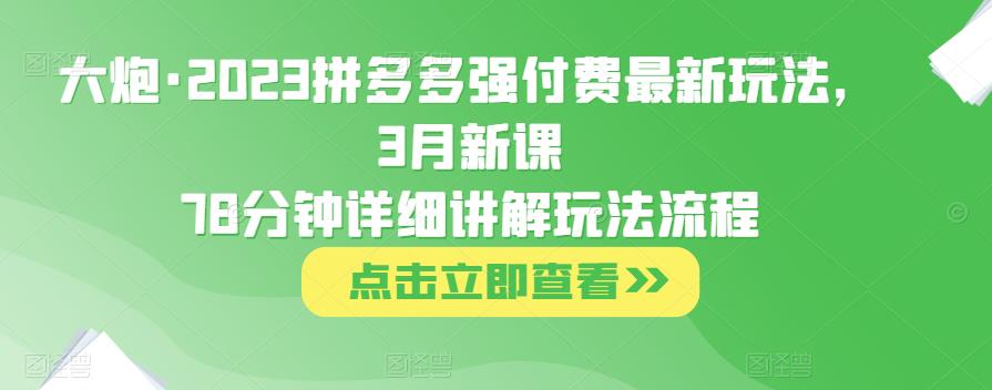 大炮·2023拼多多强付费最新玩法，3月新课​78分钟详细讲解玩法流程-苏柒资源库