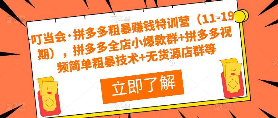 叮当会·拼多多粗暴赚钱特训营（11-19期），拼多多全店小爆款群+拼多多视频简单粗暴技术+无货源店群等-苏柒资源库