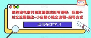 峰教练电商抖音直播投流起号课程:巨量千川全流程投放+小店随心推全流程+起号方式-苏柒资源库