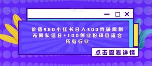 价值980小红书日入300突破限制无限私信日+100创业粉项目适合所有行业-苏柒资源库