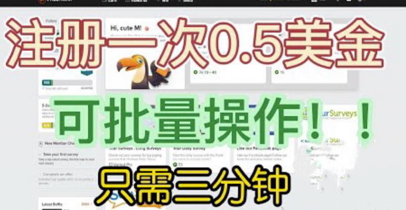 国外项目注册一次0.5美金，只需三分钟无脑操作，可批量同时放大操作，小白工作室福利【揭秘】-苏柒资源库
