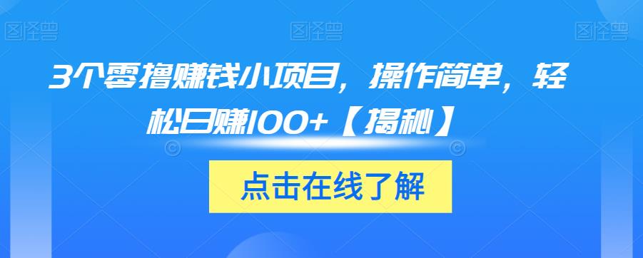 3个零撸赚钱小项目，操作简单，轻松日赚100+【揭秘】-苏柒资源库