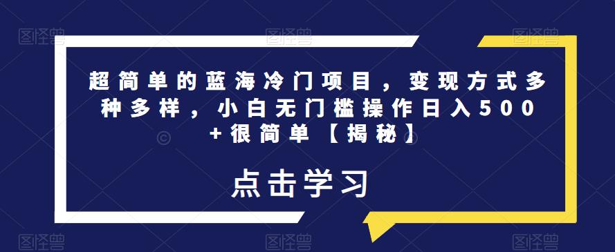 超简单的蓝海冷门项目，变现方式多种多样，小白无门槛操作日入500+很简单【揭秘】-苏柒资源库