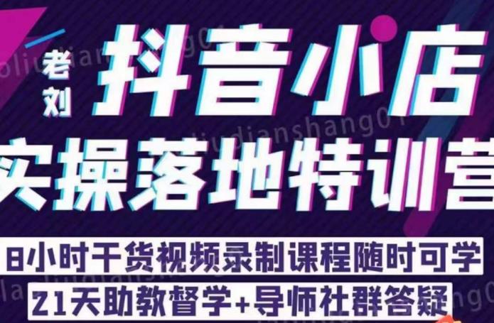 老刘·抖店商品卡流量，​抖音小店实操落地特训营，8小时干货视频录制课程随时可学-苏柒资源库