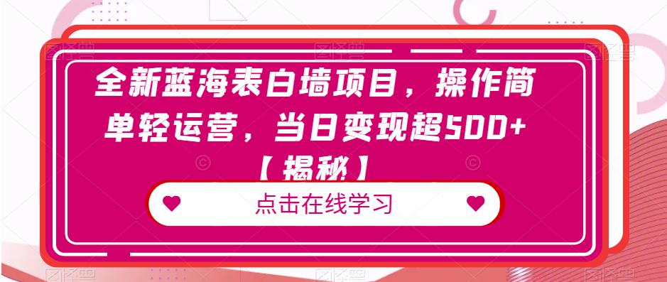 全新蓝海表白墙项目，操作简单轻运营，当日变现超500+【揭秘】-苏柒资源库