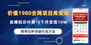 价值1980的全网项目库变现-卖爆知识付费-3个月变现10W是怎么做到的-附多种引流创业粉方法【揭秘】-苏柒资源库