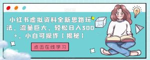 小红书虚拟资料全新思路玩法，流量巨大，轻松日入300+，小白可操作【揭秘】-苏柒资源库
