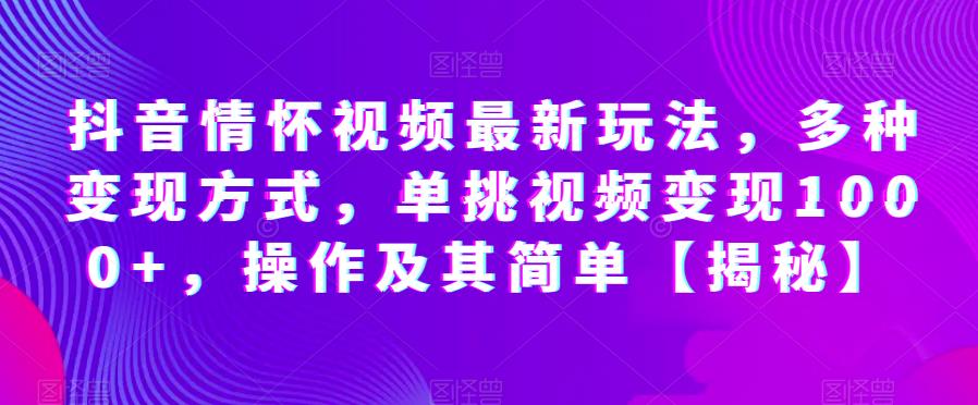 抖音情怀视频最新玩法，多种变现方式，单挑视频变现1000+，操作及其简单【揭秘】-苏柒资源库