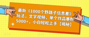最新《1000个野路子信息差》玩法,文字视频,单个作品暴粉5000+,小白轻松上手【揭秘】-苏柒资源库
