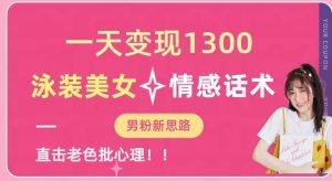 一天变现1300,泳装美女+情感话术,提供素材,无脑矩阵操作【揭秘】-苏柒资源库