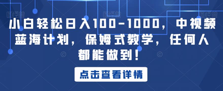 小白轻松日入100-1000，中视频蓝海计划，保姆式教学，任何人都能做到！【揭秘】-苏柒资源库