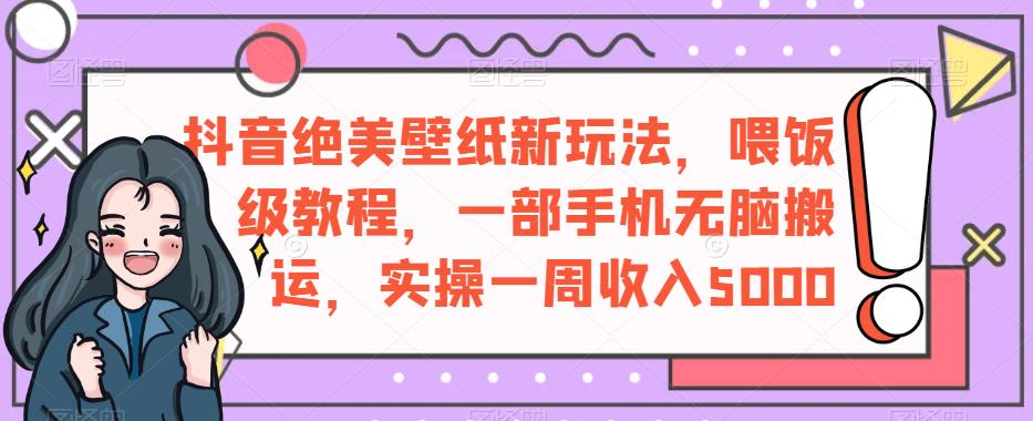 抖音绝美壁纸新玩法，喂饭级教程，一部手机无脑搬运，实操一周收入5000【揭秘】-苏柒资源库