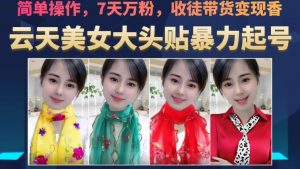 云天美女大头贴暴力起号教学,简单操作,7天万粉,收徒带货变现香-苏柒资源库