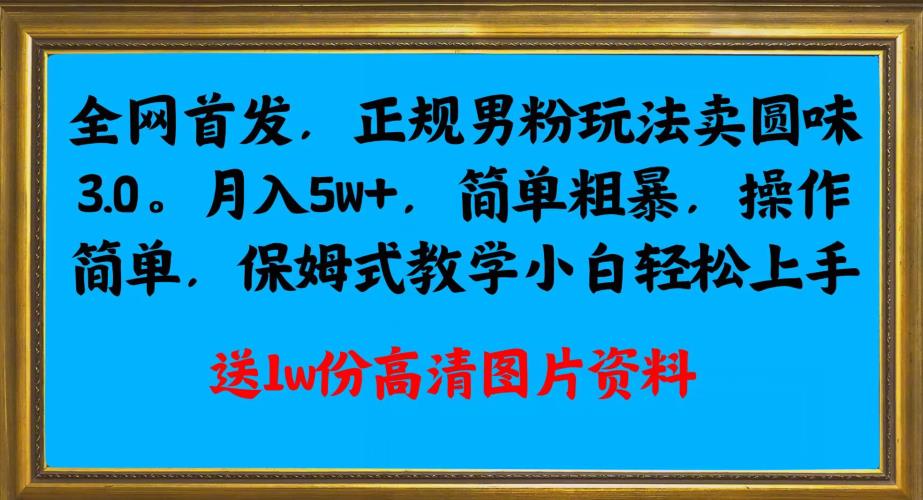 全网首发正规男粉玩法卖圆味3.0，月入5W+，简单粗暴，操作简单，保姆式教学，小白轻松上手-苏柒资源库