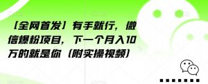 【全网首发】有手就行,微信爆粉项目,下一个月入10万的就是你(附实操视频)【揭秘】-苏柒资源库