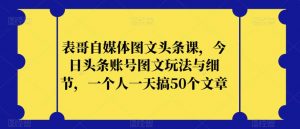 表哥自媒体图文头条课,今日头条账号图文玩法与细节,一个人一天搞50个文章-苏柒资源库