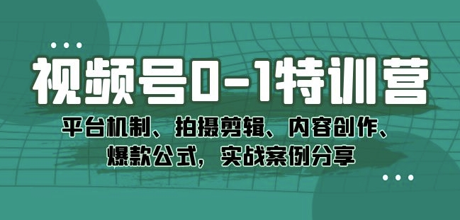 视频号0-1特训营：平台机制、拍摄剪辑、内容创作、爆款公式，实战案例分享-苏柒资源库