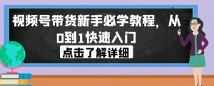 视频号带货新手必学教程,从0到1快速入门-苏柒资源库