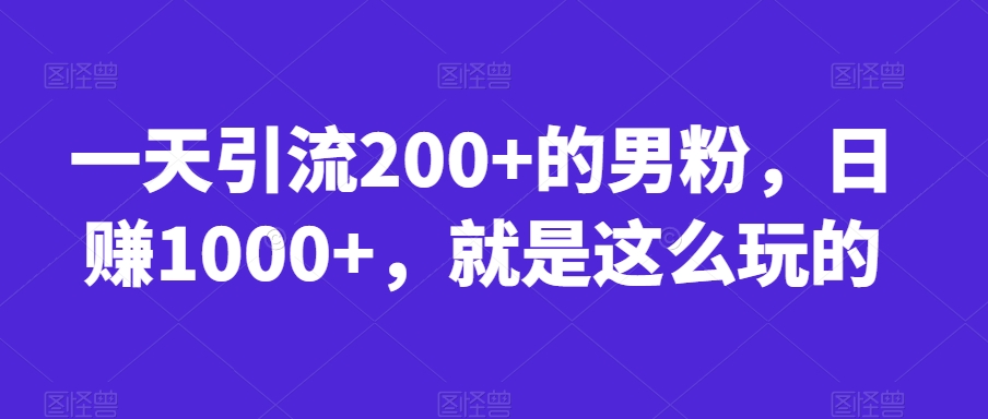 一天引流200+的男粉，日赚1000+，就是这么玩的【揭秘】-苏柒资源库