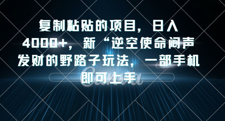 复制粘贴的项目，日入4000+，新“逆空使命“闷声发财的野路子玩法，一部手机即可上手-苏柒资源库
