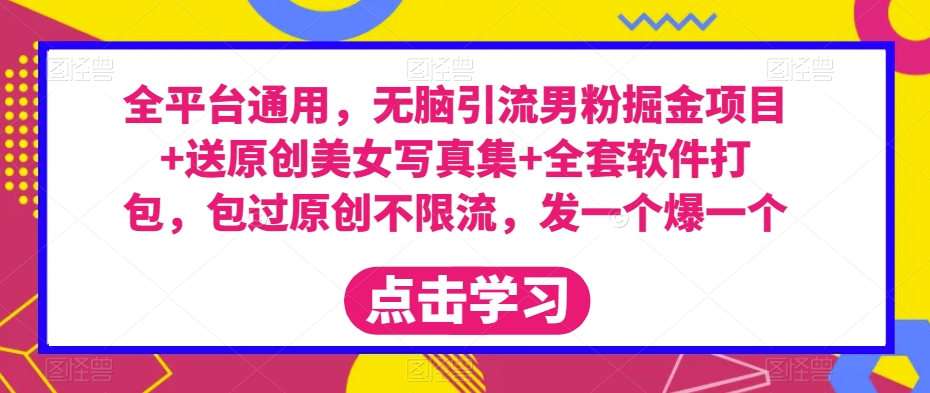 全平台通用，无脑引流男粉掘金项目+送原创美女写真集+全套软件打包，包过原创不限流，发一个爆一个【揭秘】-苏柒资源库