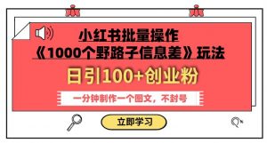 小红书批量操作《1000个野路子信息差》玩法,一分钟制作一个图文,不封号,日引100+创业粉-苏柒资源库