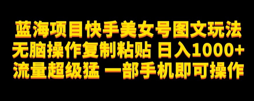 蓝海项目快手美女号图文玩法，无脑操作复制粘贴，日入1000+流量超级猛一部手机即可操作【揭秘】-苏柒资源库