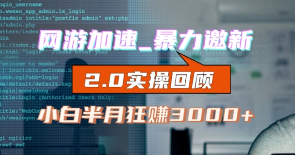网游加速邀新，狂吃提成，适合小白，首月破千（v2.0版教程）【揭秘】-苏柒资源库