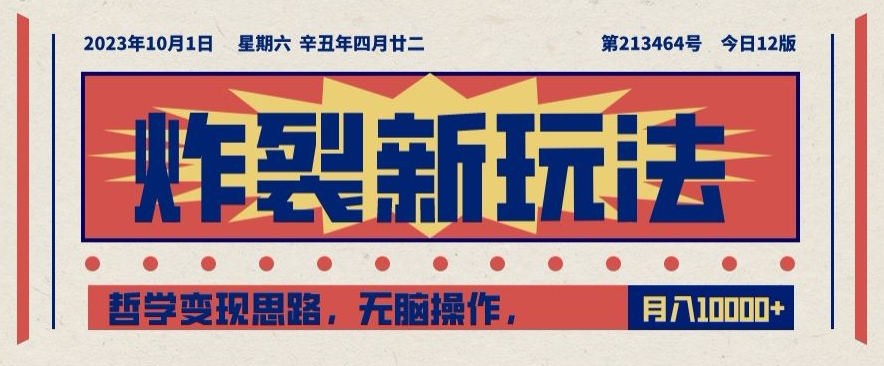 炸裂新玩法，哲学变现思路，无脑操作，只靠单人月入10000+【揭秘】-苏柒资源库