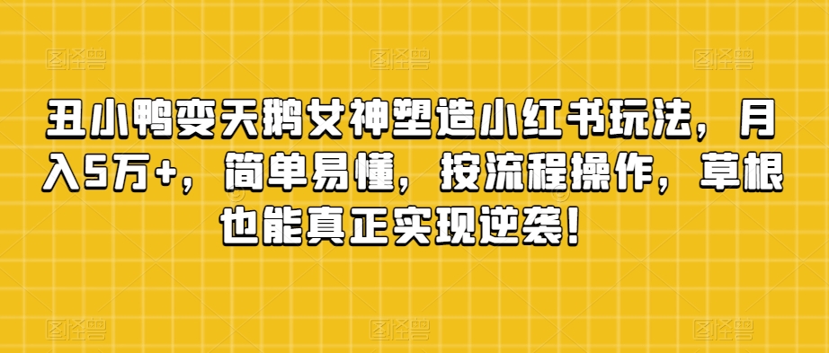 丑小鸭变天鹅女神塑造小红书玩法，月入5万+，简单易懂，按流程操作，草根也能真正实现逆袭！-苏柒资源库