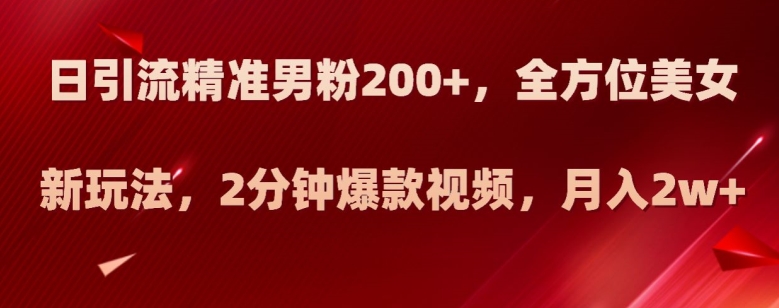 日引流精准男粉200+，全方位美女新玩法，2分钟爆款视频，月入2w+【揭秘】-苏柒资源库