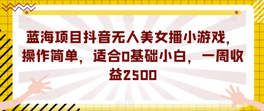 蓝海项目抖音无人美女播小游戏，操作简单，适合0基础小白，一周收益2500【揭秘】-苏柒资源库