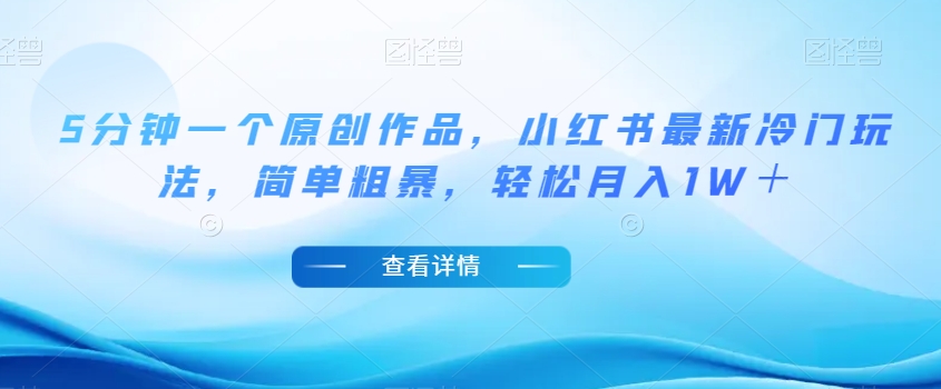5分钟一个原创作品，小红书最新冷门玩法，简单粗暴，轻松月入1W＋【揭秘】-苏柒资源库