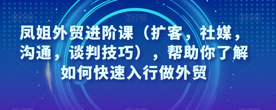 凤姐外贸进阶课（扩客，社媒，沟通，谈判技巧），帮助你了解如何快速入行做外贸-苏柒资源库
