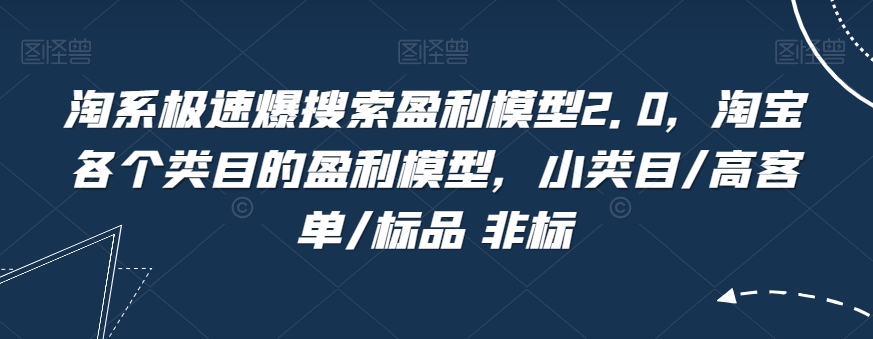 淘系极速爆搜索盈利模型2.0，淘宝各个类目的盈利模型，小类目/高客单/标品 非标-苏柒资源库